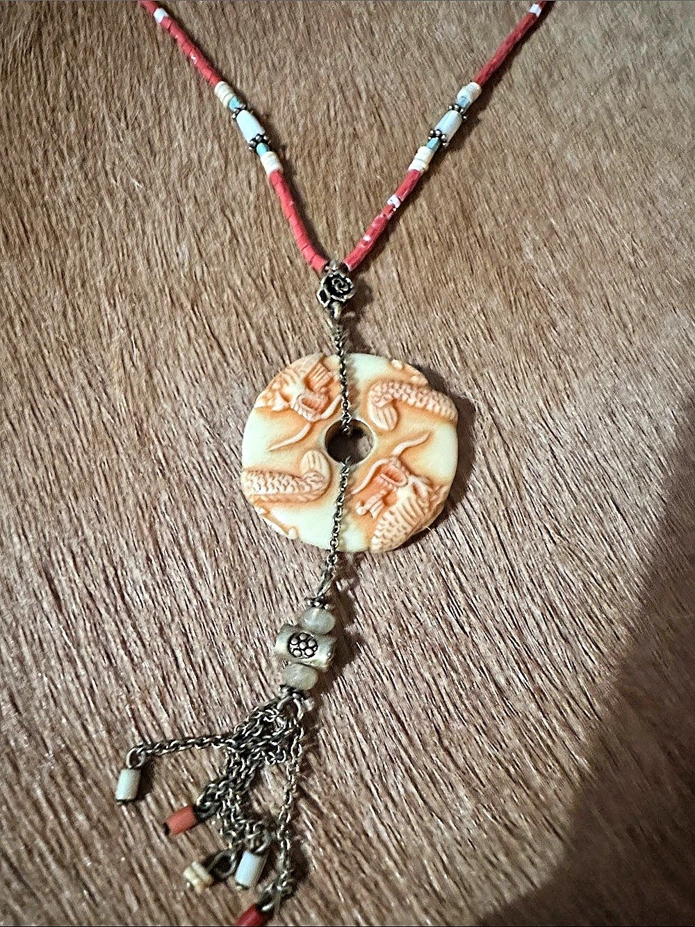 Asian Vintage Pendant Beaded Necklace - Picture 2 of 5